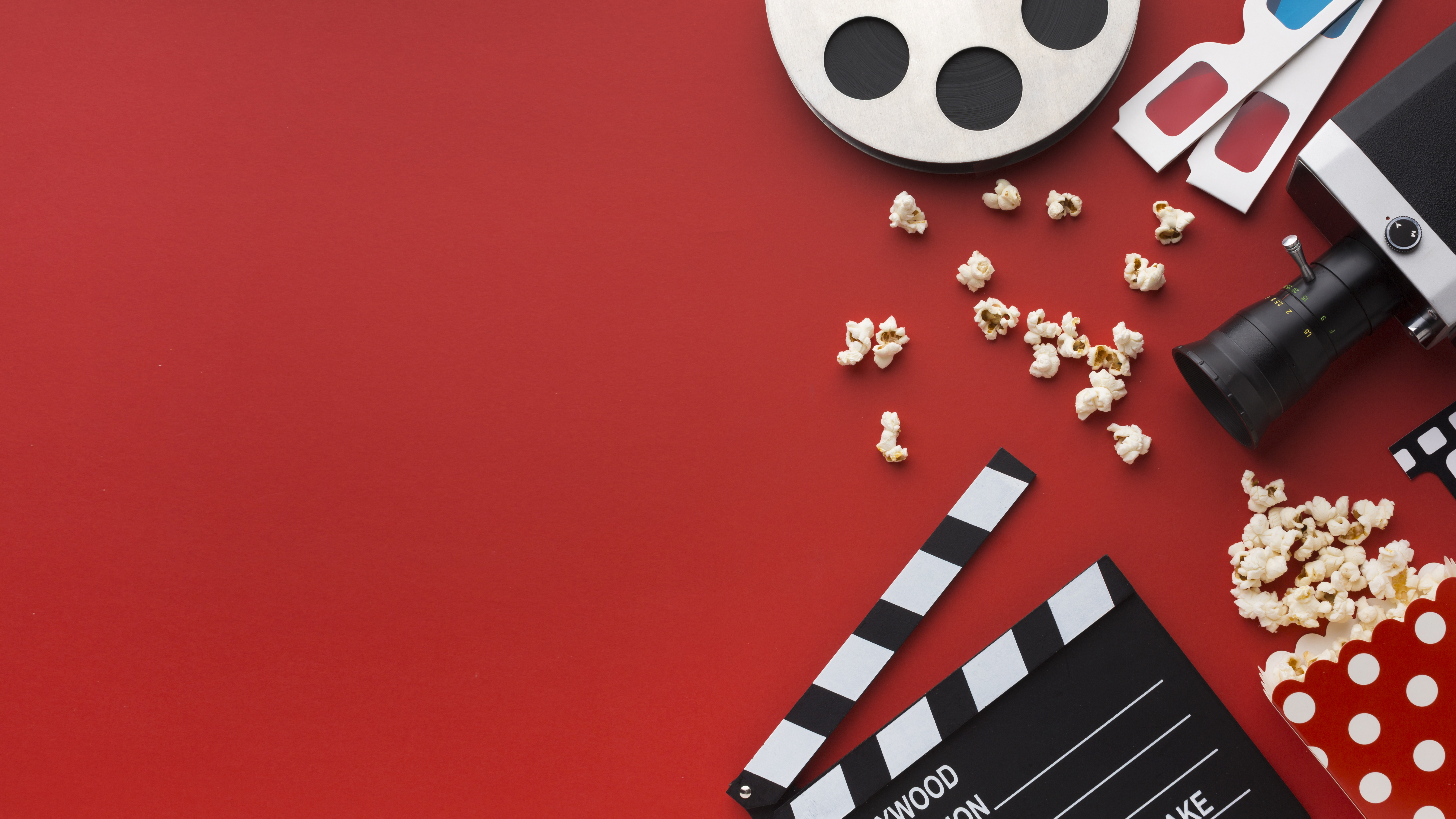 assortment-cinema-elements-red-background-with-copy-space